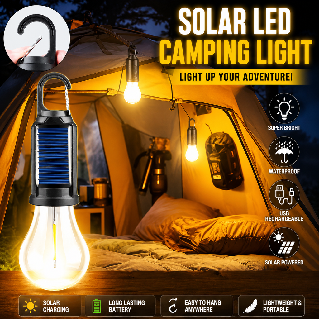 SolarGlow Solar Powered Camping Light & Emergency LED Bulb