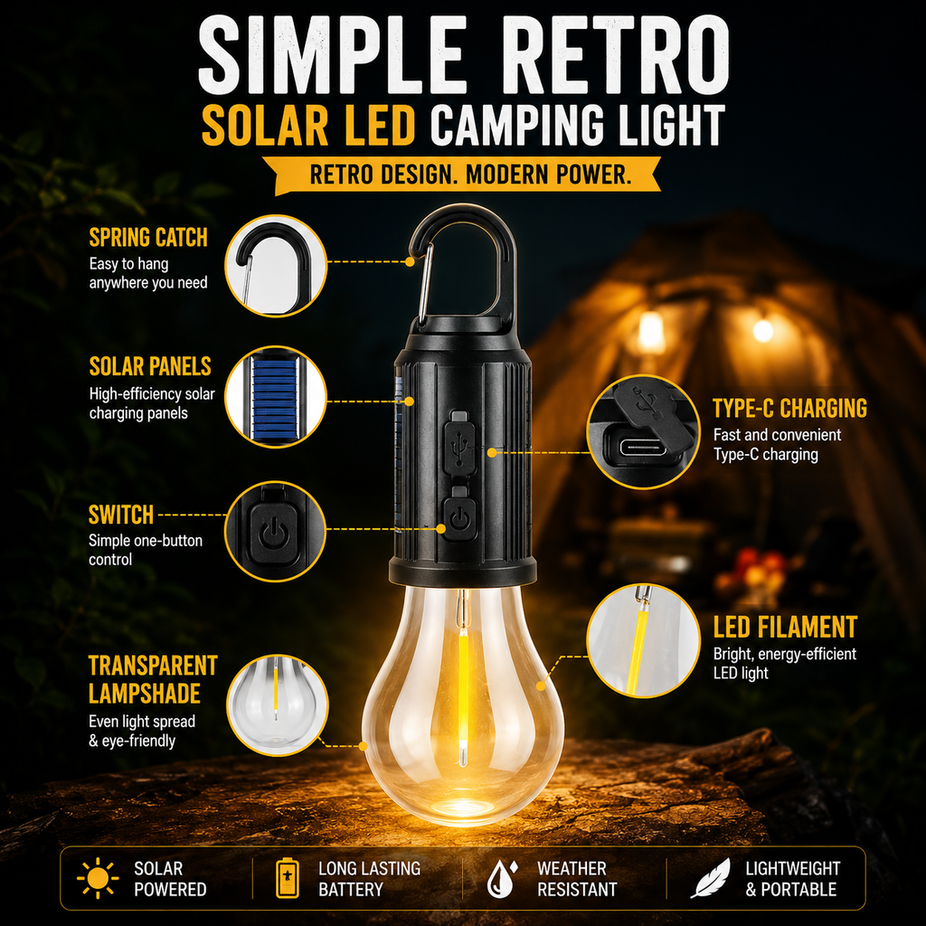 SolarGlow Solar Powered Camping Light & Emergency LED Bulb